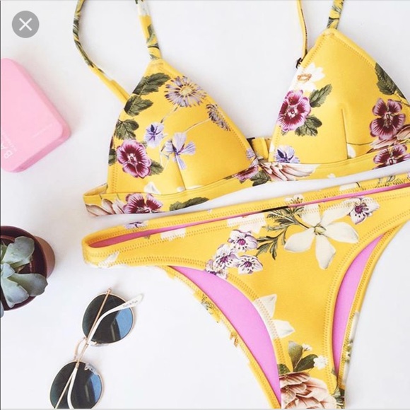triangl yellow floral bikini